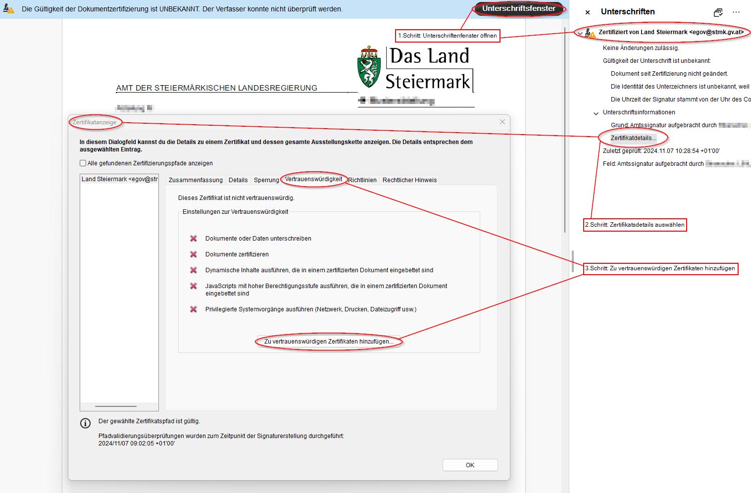 Zertifikatsdetails bearbeiten